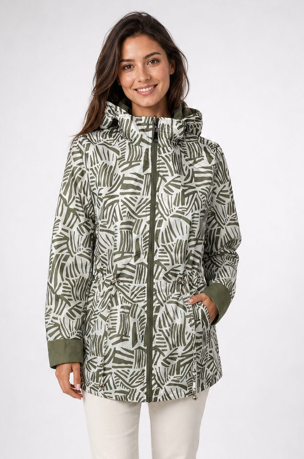 Hooded Parka Jacket with Printed Lining - Khaki (3)
