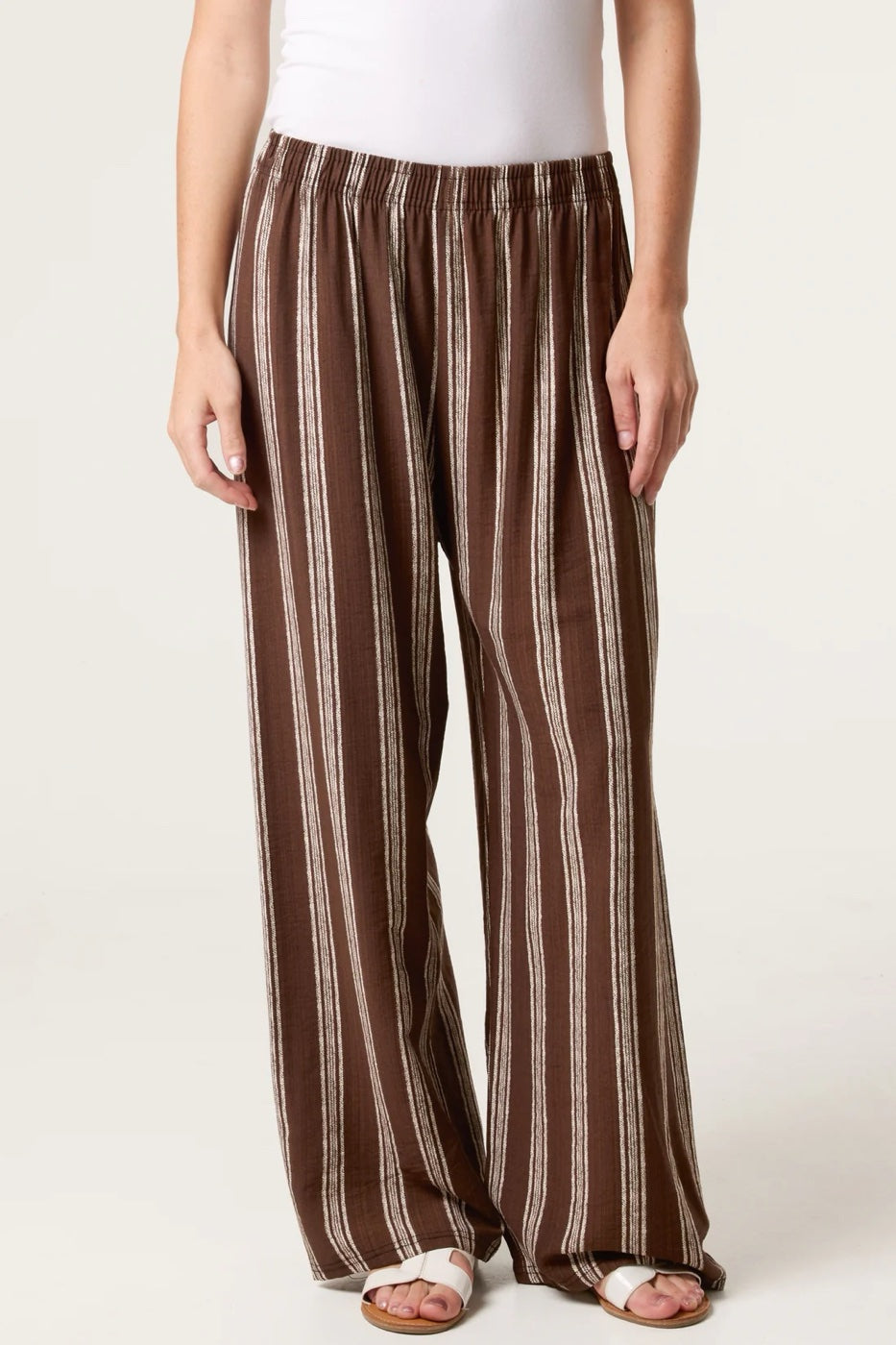 Striped Wide Leg Trousers - Chocolate (2)