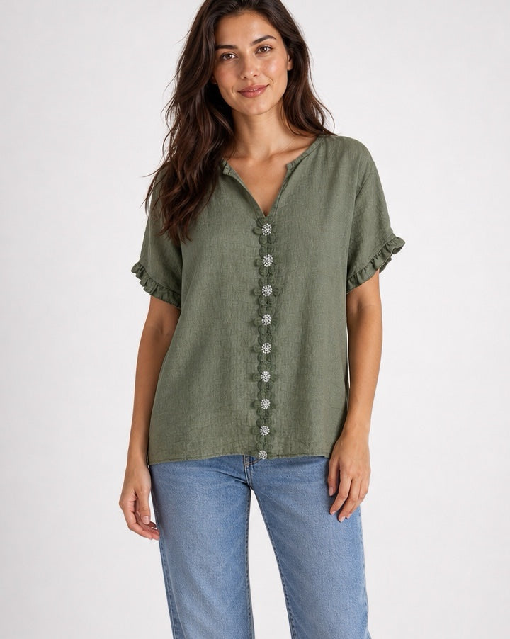 Textured Blouse with Floral Button Detail - Mixed Pack