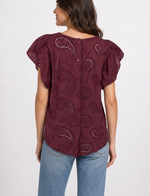 Embroidered Button Back Flutter Sleeve Blouse - Mixed Pack (2)