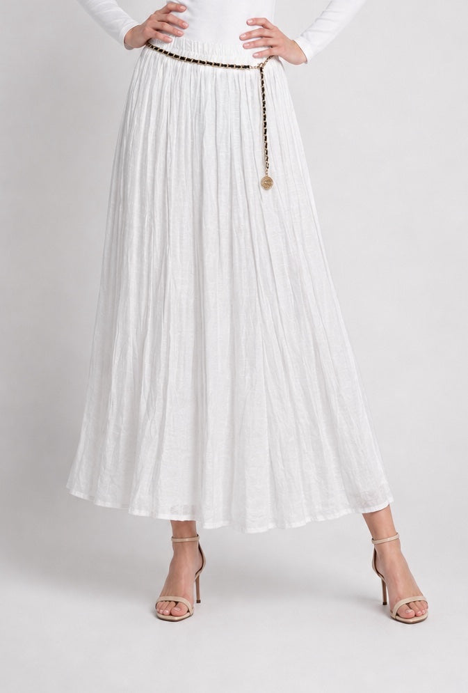 Chain Belt Crinkled Maxi Skirt - White