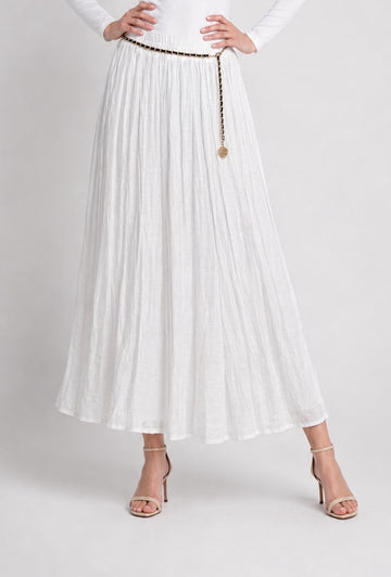 Chain Belt Crinkled Maxi Skirt - White