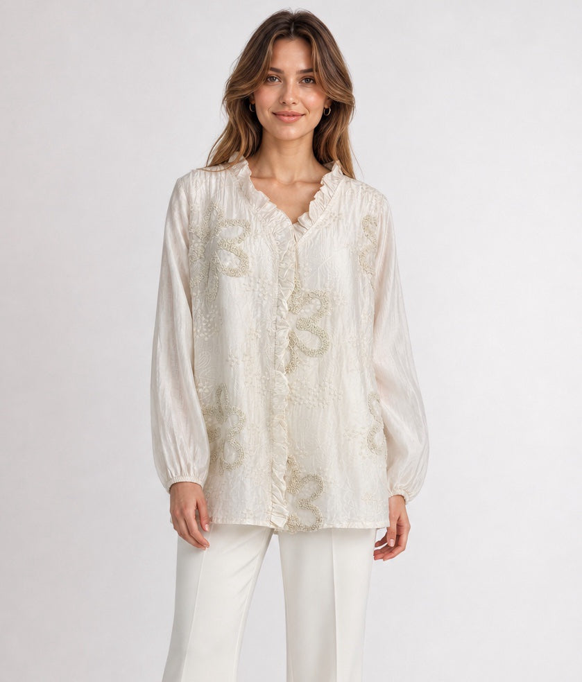 Embroidered Ruffle Neck Blouse - Mixed Pack