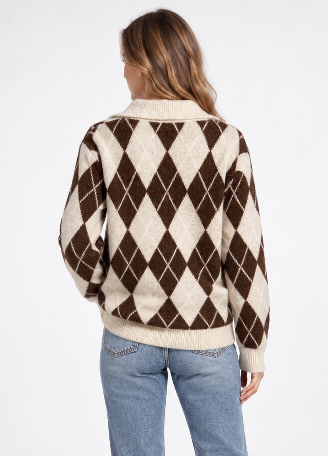 Argyle Collared Knit Jumper - Chocolate (2)