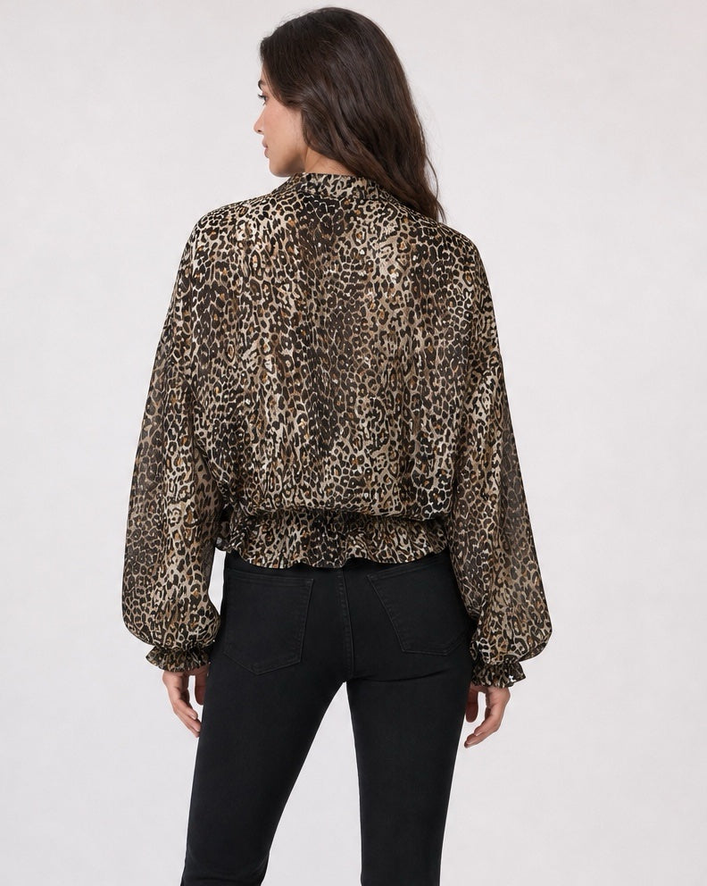 Leopard Print Zip-Up Jacket with Ruched Waist - Animal (2)