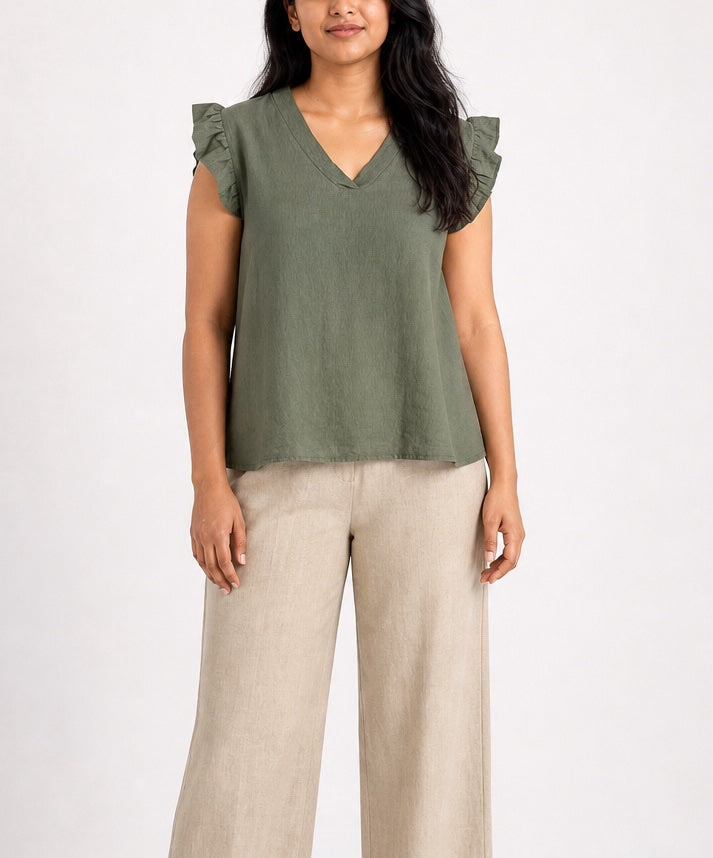 Crochet Back Ruffle Sleeve V-Neck Top - Mixed Pack