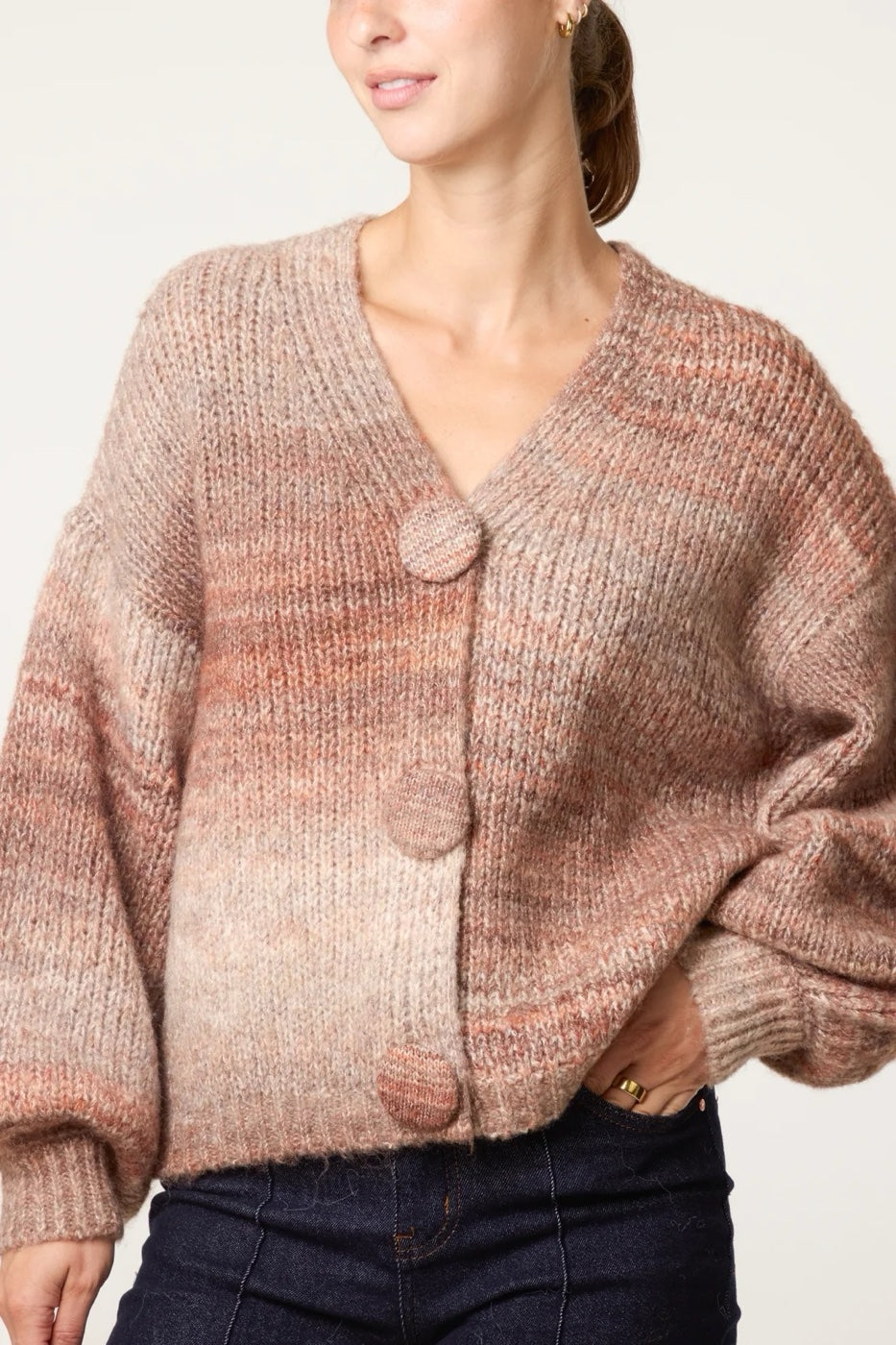 Ombre Wool Blend Knit Cardigan - Sandy Brown (2)