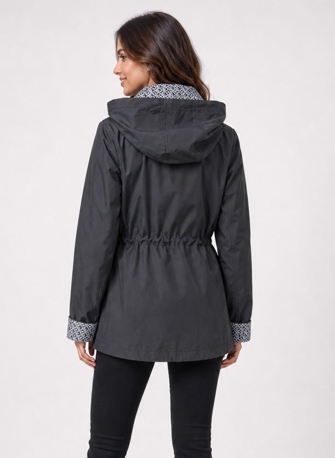 Drawstring Waist Hooded Jacket - Black (2)