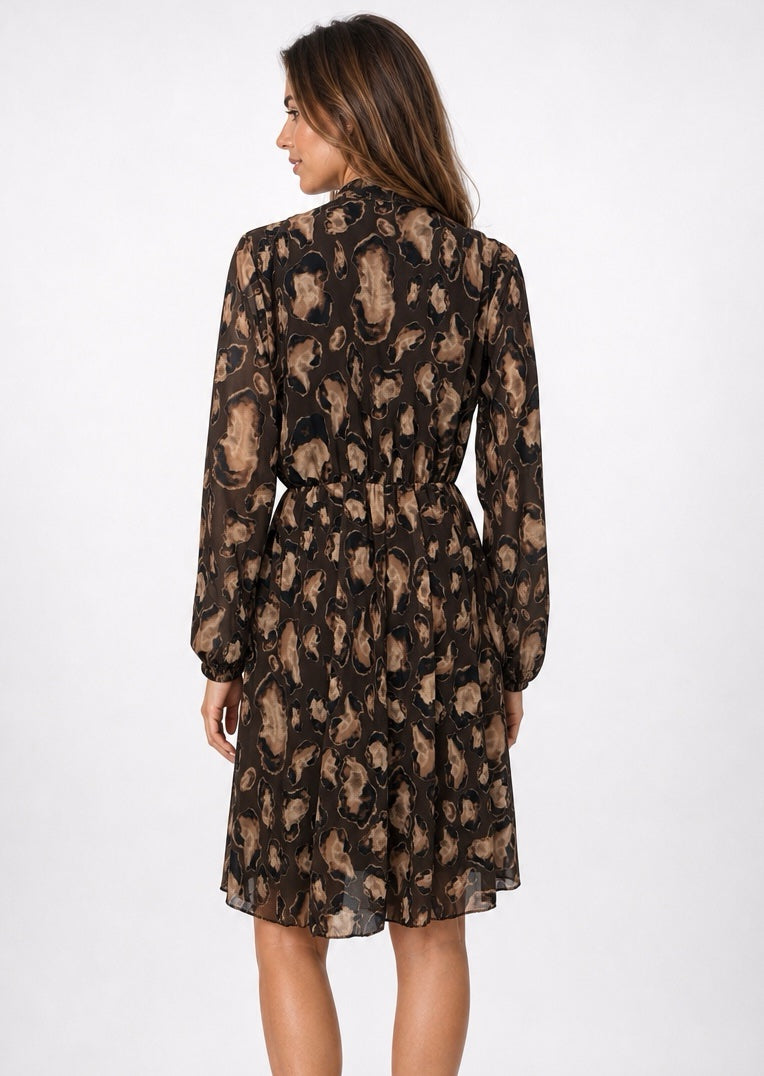 Chiffon Tie-Neck Dress - Black