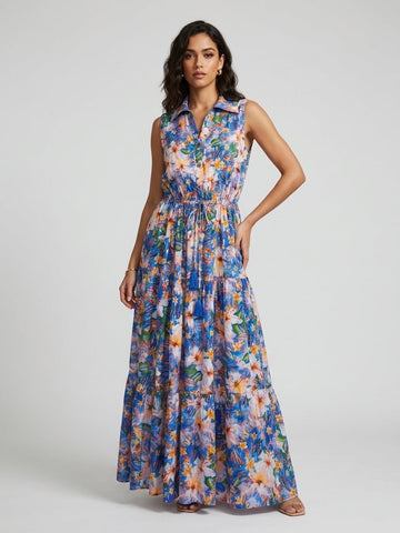 Floral Print Collared Maxi Dress - Mixed pack