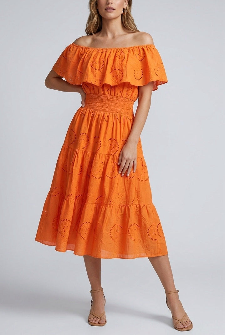 Broderie Anglaise Off-the-Shoulder Midi Dress - Mixed Pack