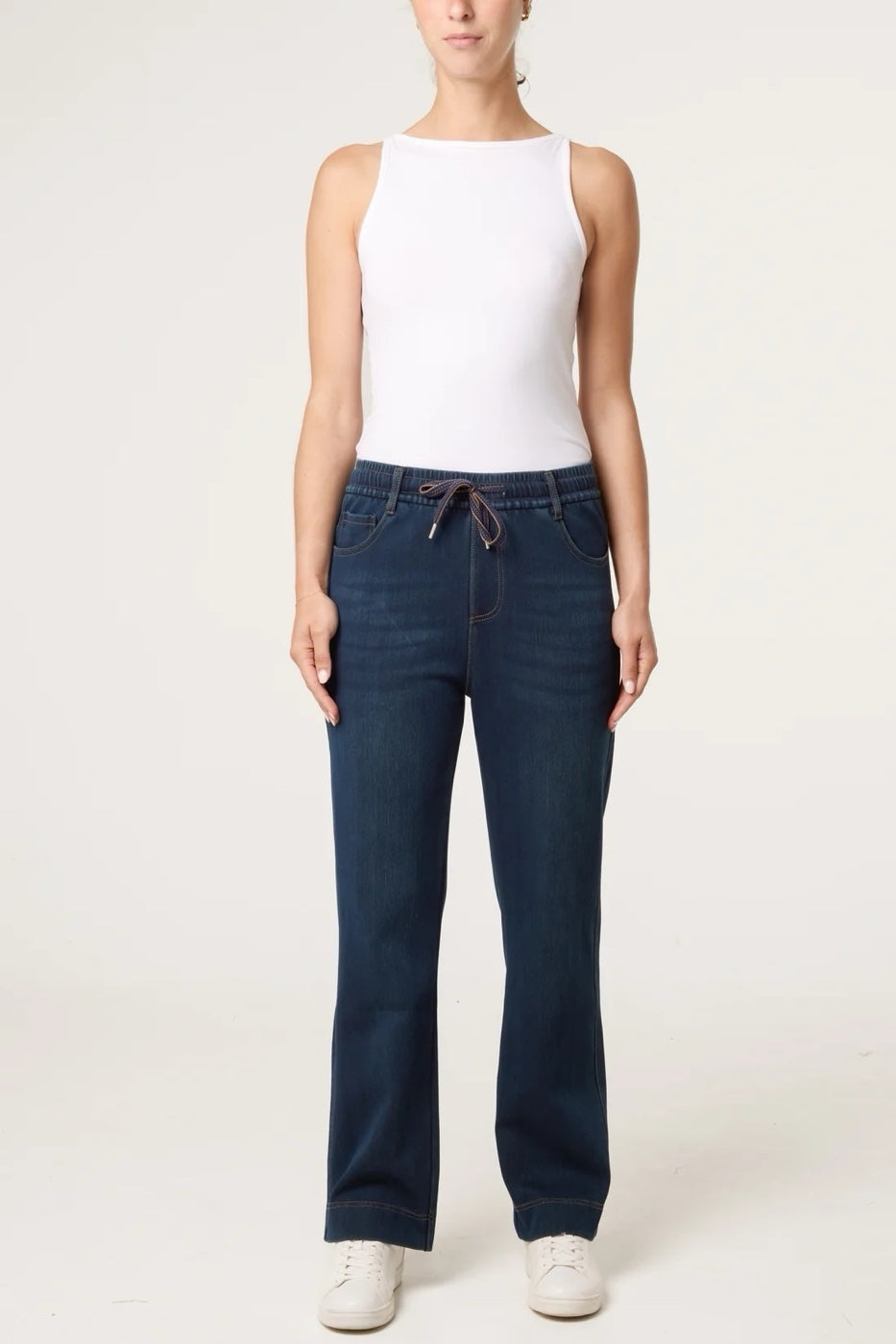 Drawstring Elasticated Waist Jeans - Indigo
