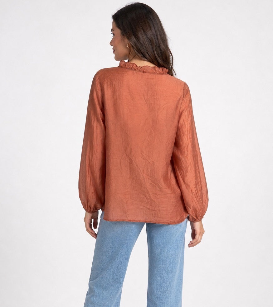 Embroidered Ruffle Neck Blouse - Mixed Pack (2)