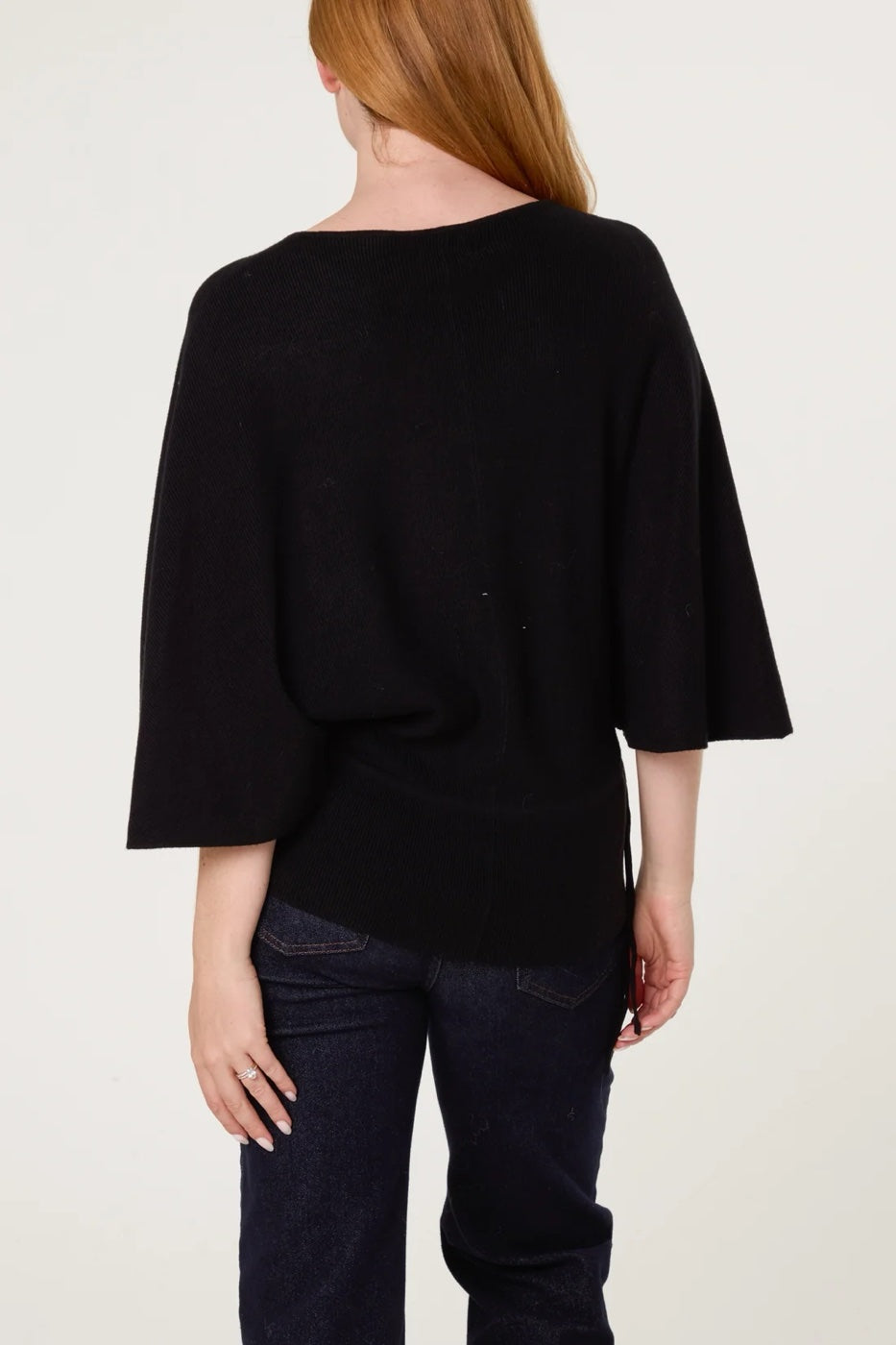 Boat Neck Knit Jumper with Side Tie - Black (2)