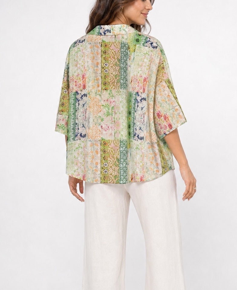 Patchwork Print Button-Front Blouse - Mixed Pack (2)