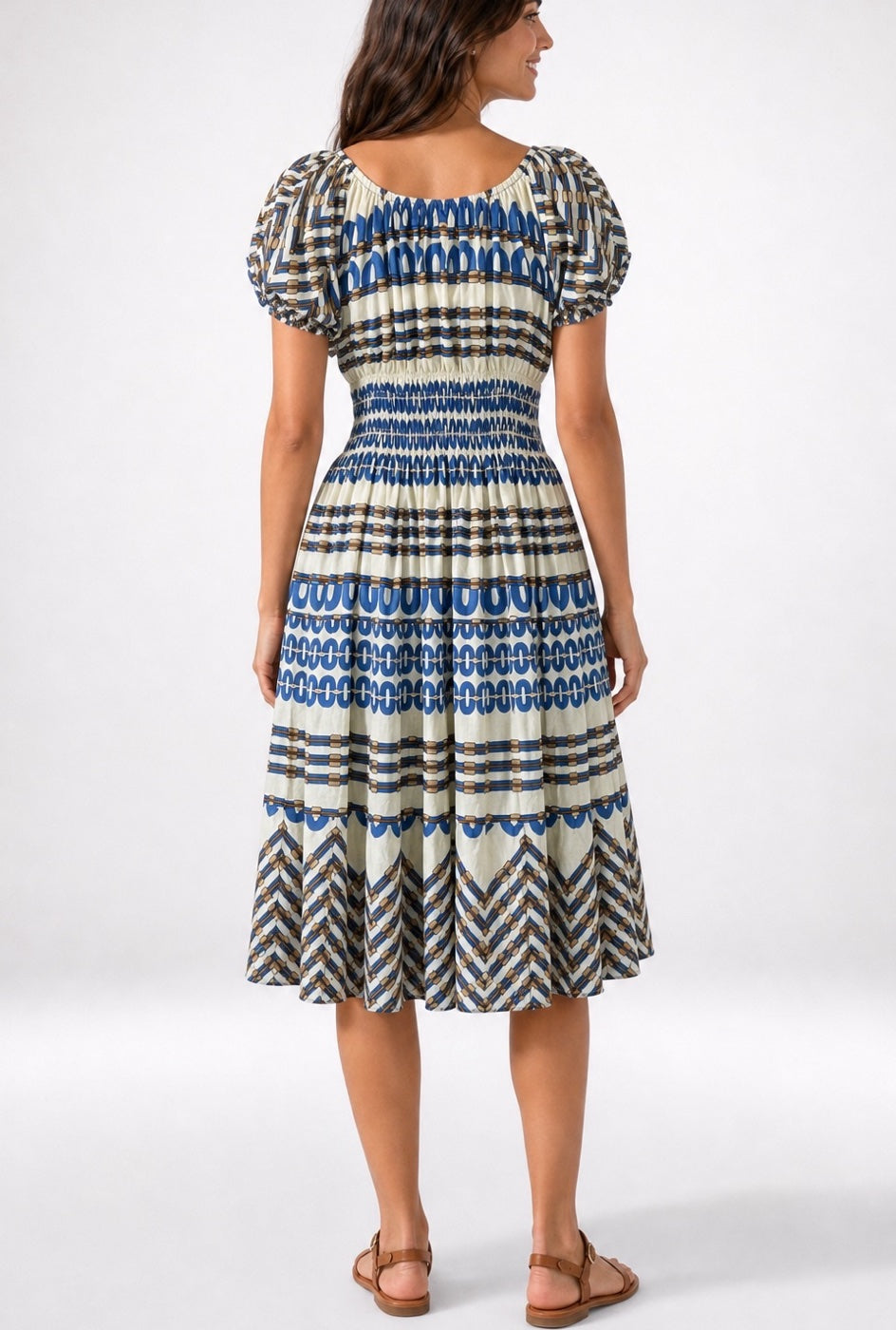 Chain Link Print Shirred Bodice Midi Dress - Mixed Pack (2)