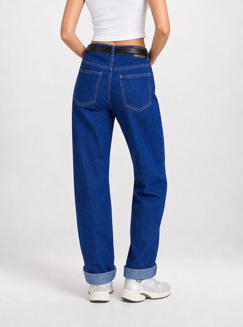 Relaxed Fit High Waisted Jeans - Indigo (2)