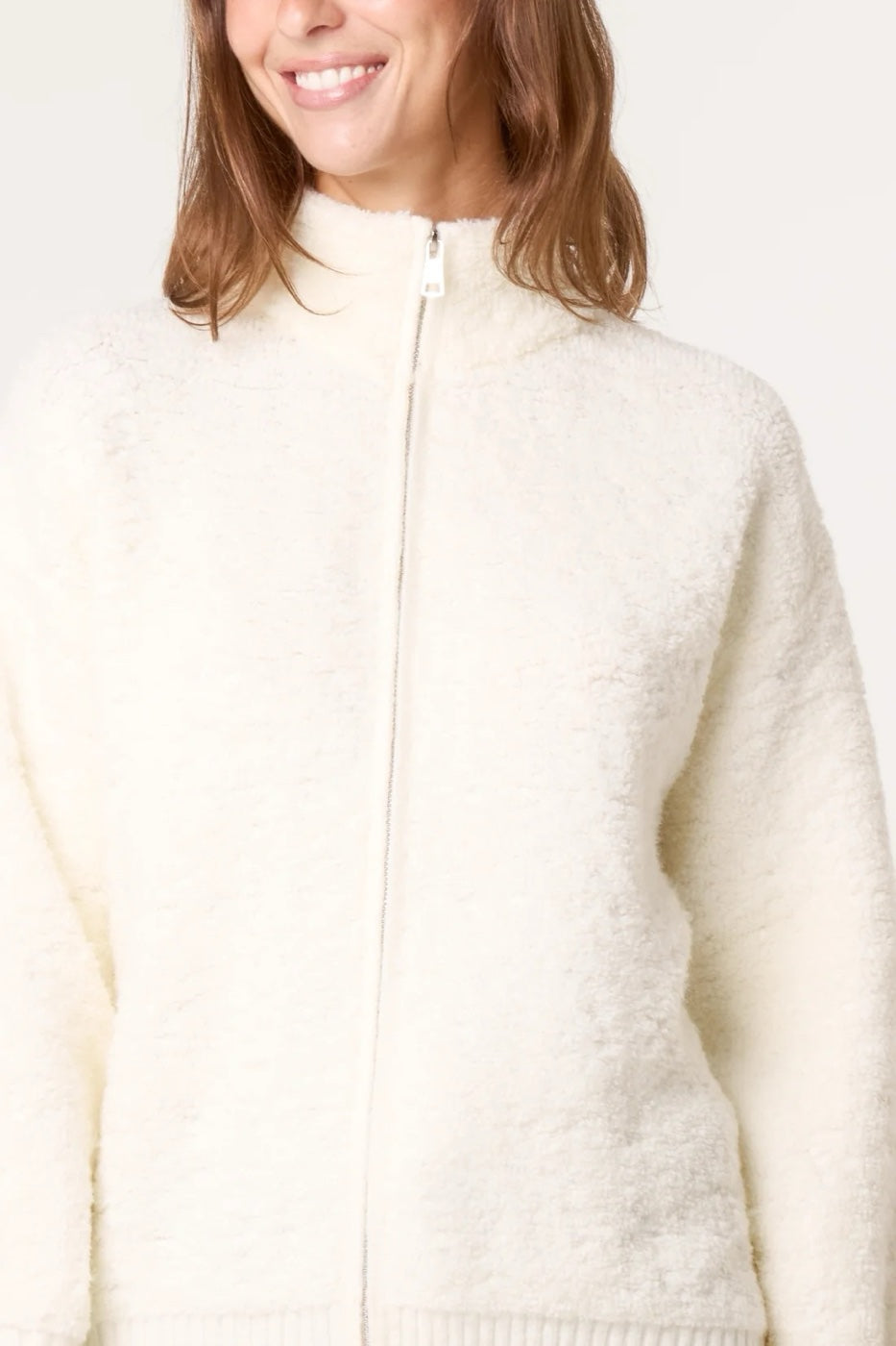 Cosy Teddy Fleece Zip-Through Jacket - Ivory (2)
