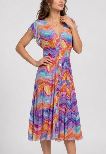 V neck Tiered Midi Dress 961-K3 - Purple