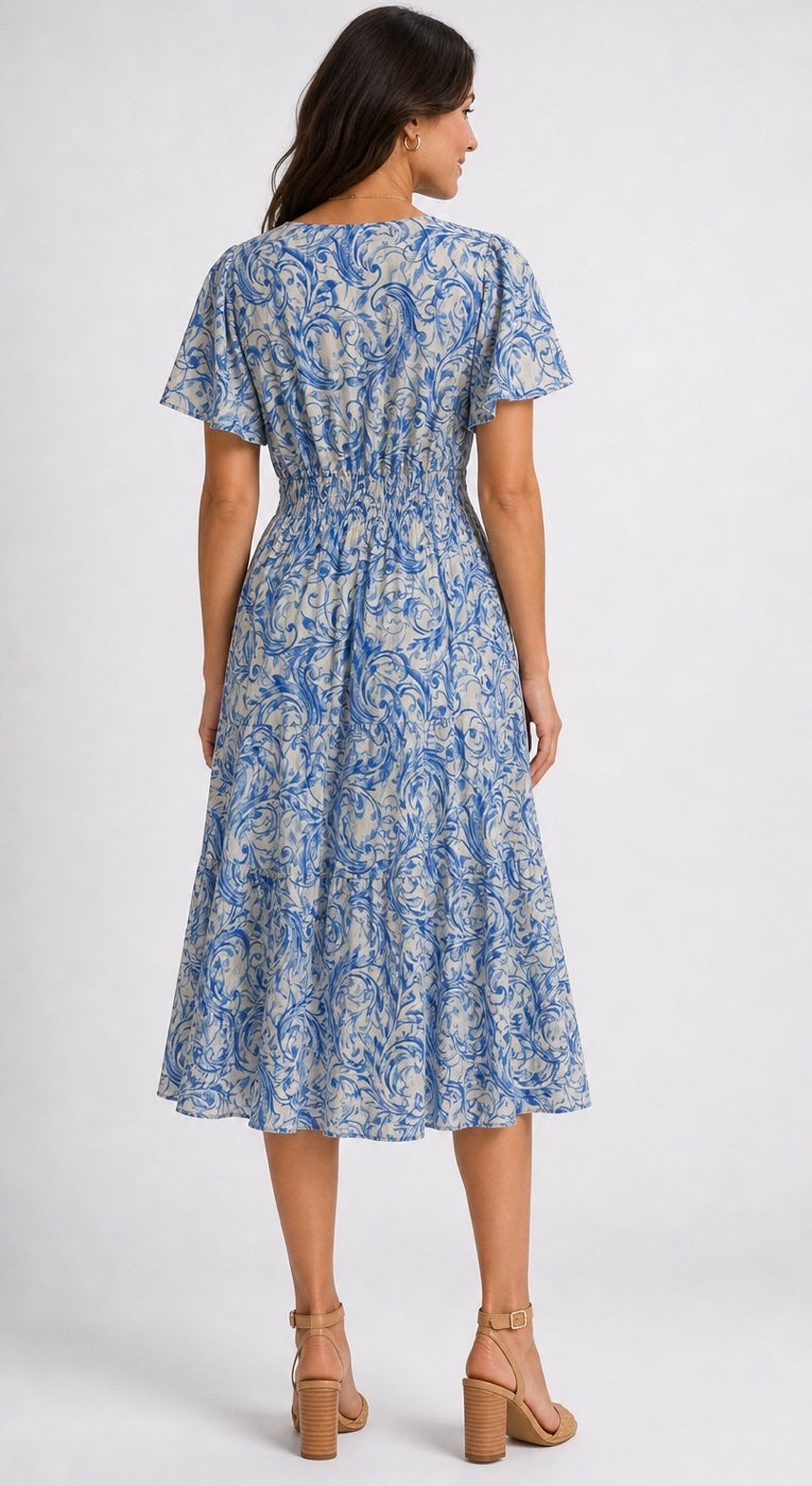 Swirl Print Shirred Waist Midi Dress - Mixed Pack (2)