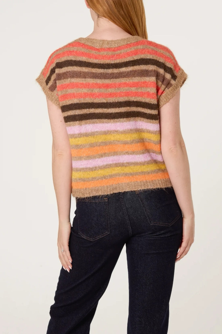 Striped Knitted Sleeveless Cardigan - Mocha (2)
