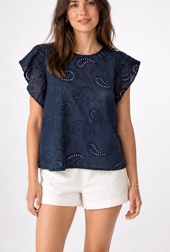 Embroidered Button Back Flutter Sleeve Blouse - Mixed Pack