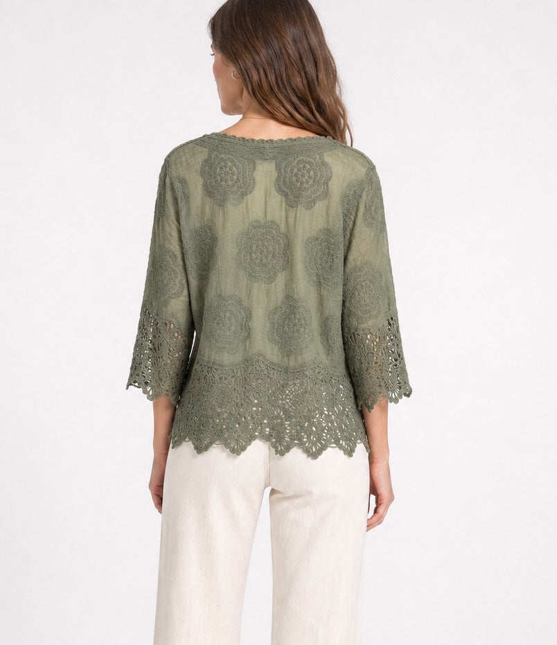 Embroidered Lace Button-Front Blouse - Mixed Pack (2)