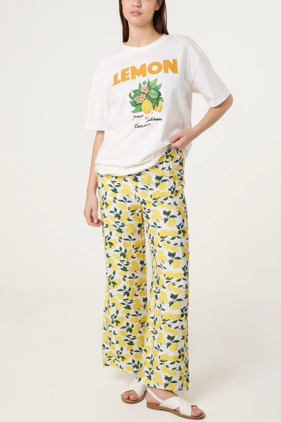 Lemon Graphic T-Shirt and Print Trousers Set - Lemon