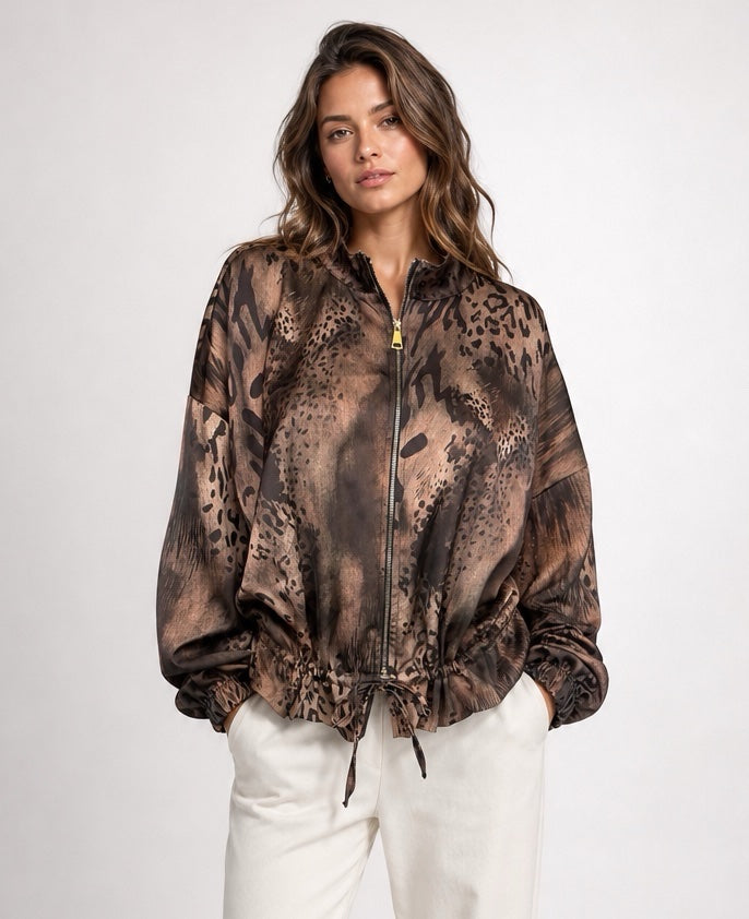 Animal Print Bomber Jacket - Chocolate