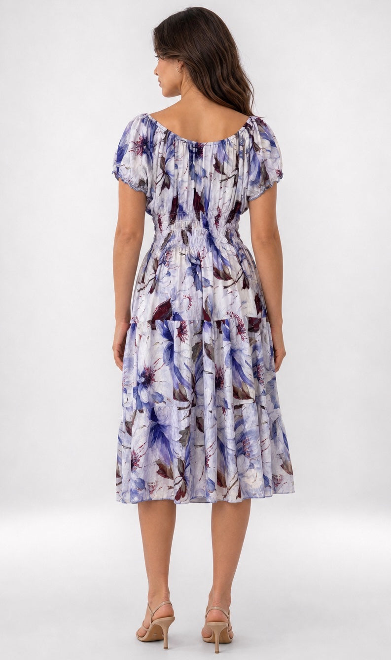 Floral Bardot Midi Dress with Smocked Waist - Mixed Pack (2)