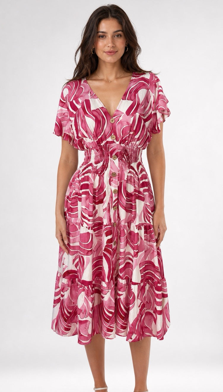 Abstract Stripe Tiered Midi Dress - Mixed Pack