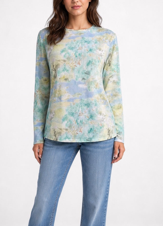 Tie-Dye Print Relaxed Fit Long Sleeve netted top - Yellow