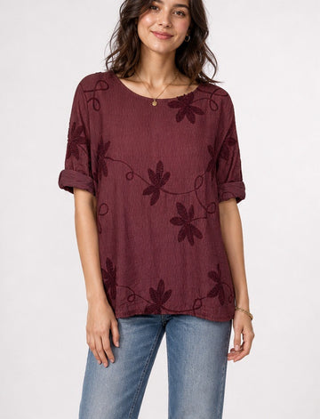 Embroidered Floral Button Back Top - Mixed Pack