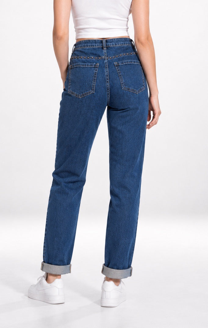 Studded Pocket Straight Leg Jeans - Indigo (2)