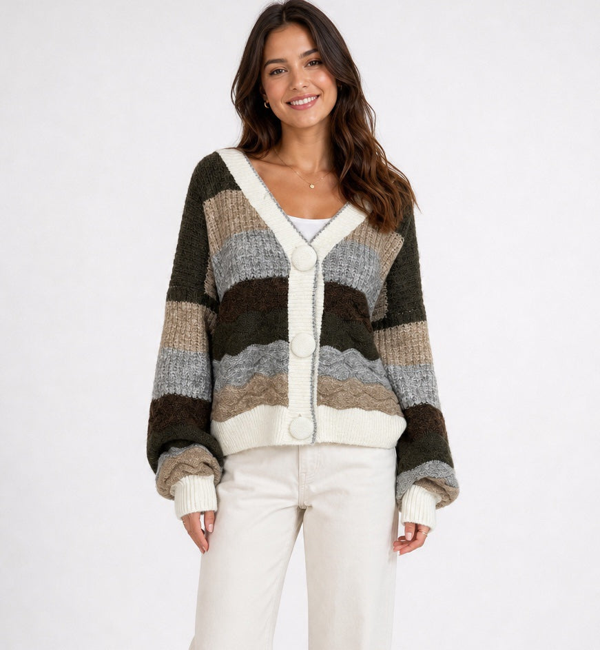 Block Stripe Wool Knit Cardigan - Mixed Pack