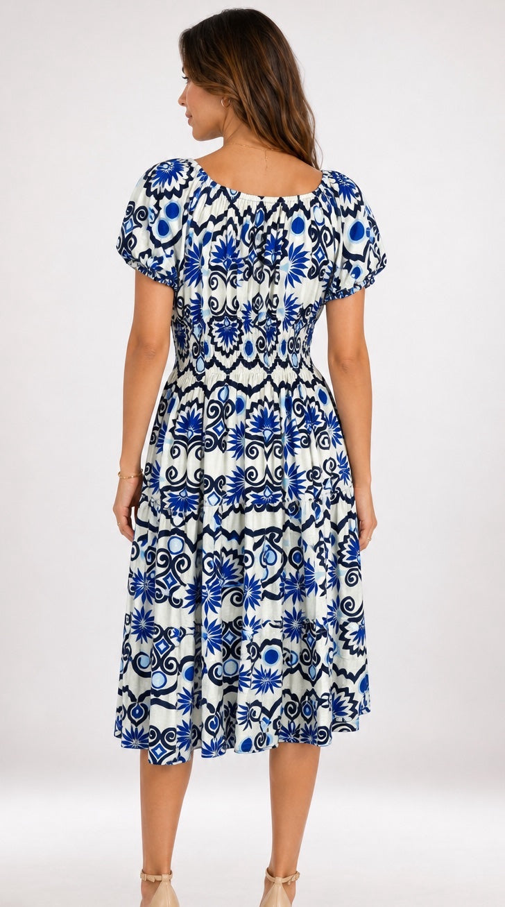 Damask Print Tiered Midi Dress - Mixed Pack (2)