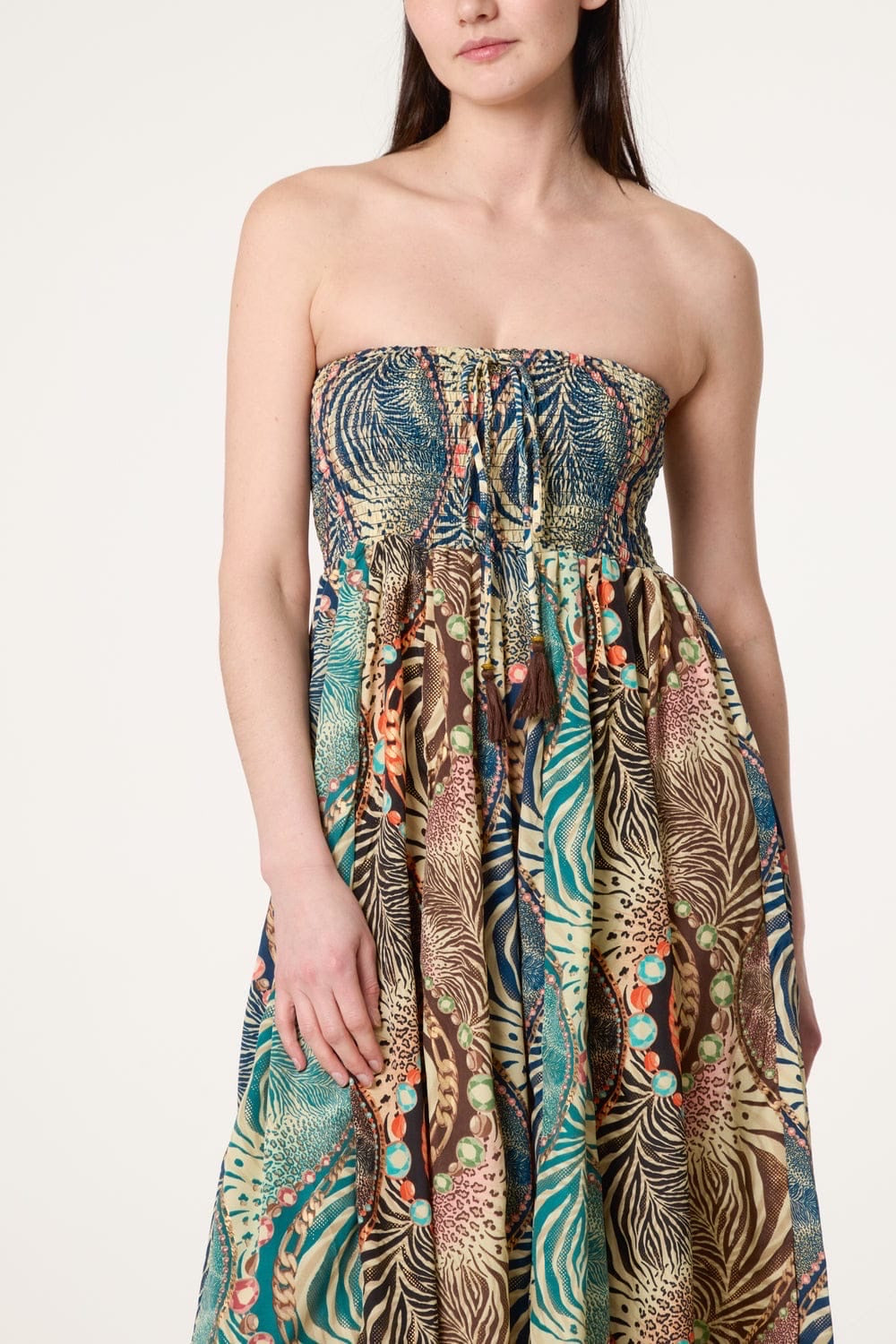 Exotic Print Strapless Maxi Dress - Multi