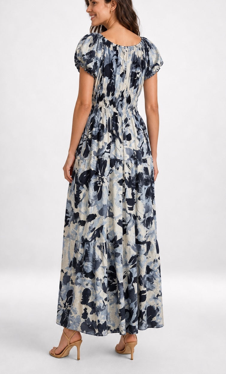 Abstract Floral Print Puff Sleeve Maxi Dress - Mixed Pack (2)