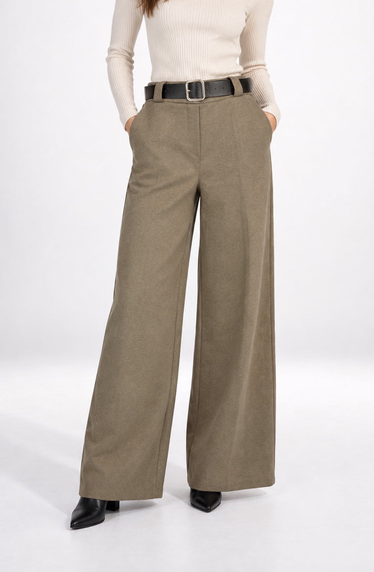 Belted Wide-Leg Textured Trousers - Mixed Pack
