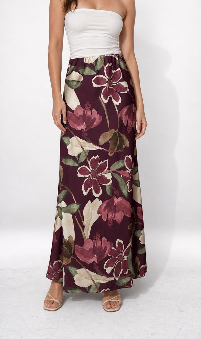 Floral Print Maxi Skirt - Raspberry 