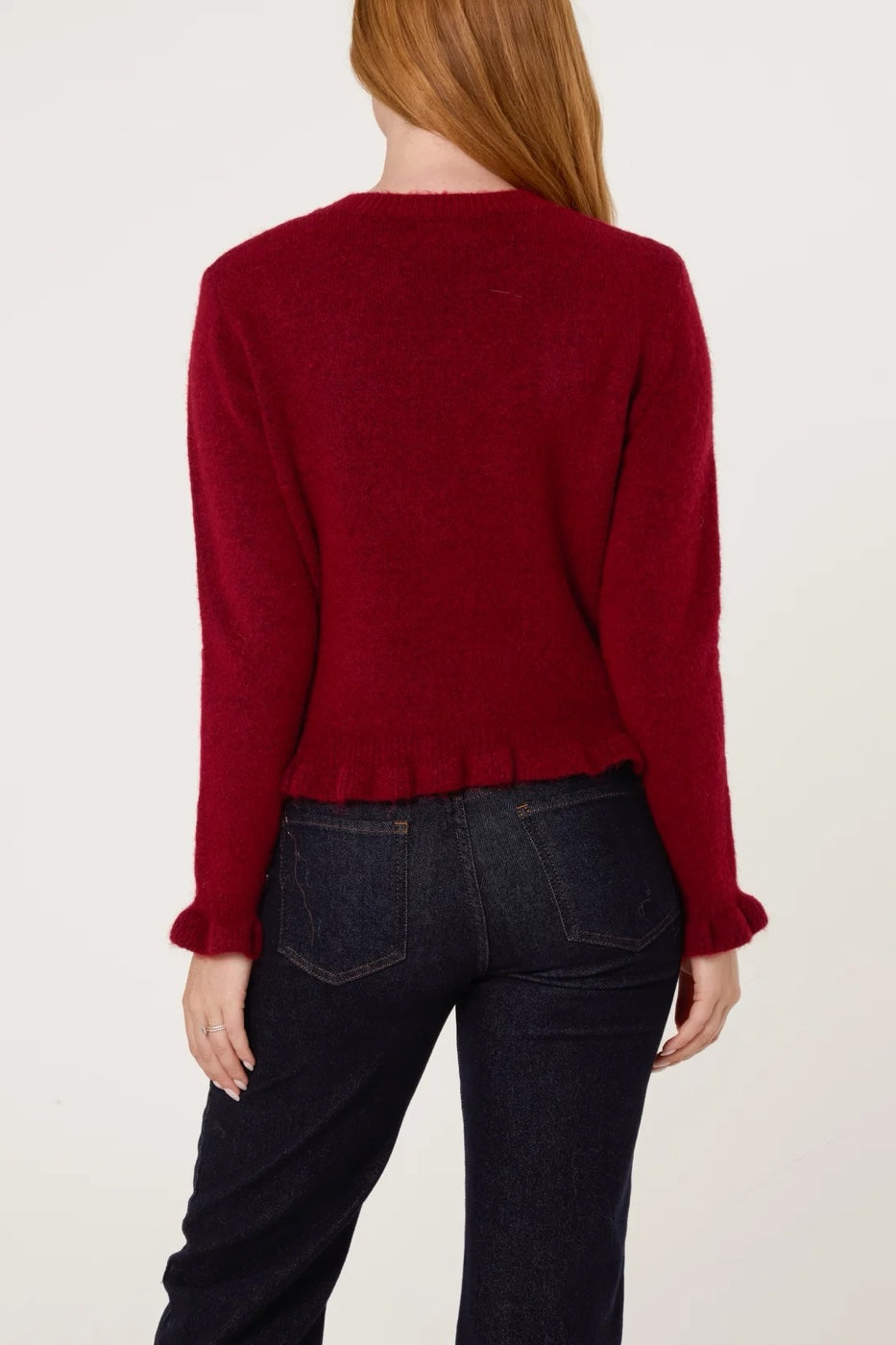 Ruffled Knit Cardigan - Wine (2)