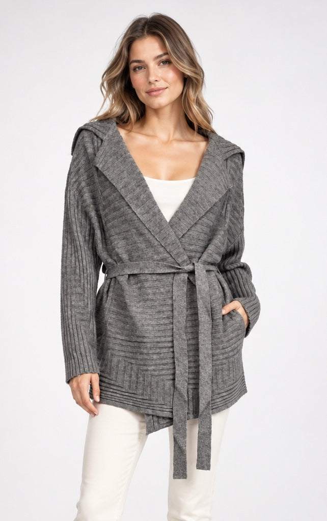 Hooded Belted Knit Cardigan - Mixed Pack