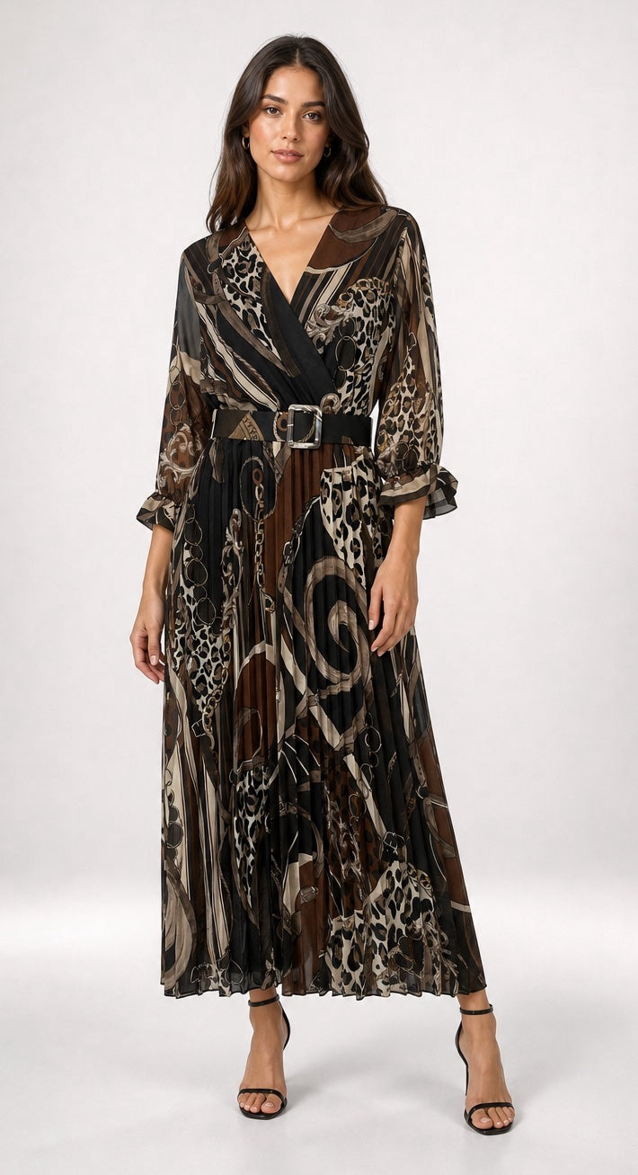 Patchwork Print Belted Midi Dress - Mixed Pack