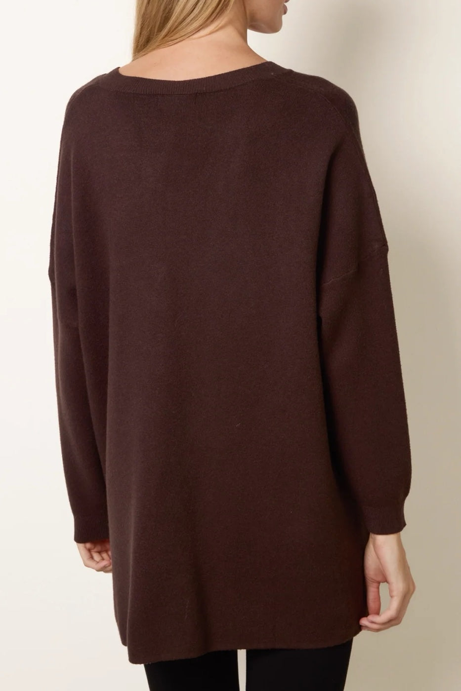 Sparkle Pocket V-Neck Jumper - Chocolate (2)