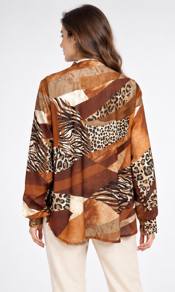 Abstract Animal Print Shirt - Rust