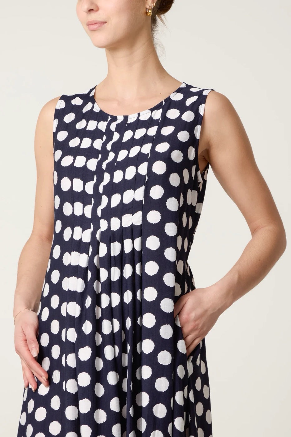 Polka Dot Midi Dress - Navy