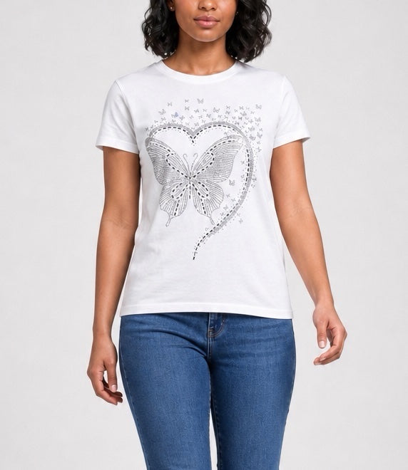 Butterfly Heart Graphic T-Shirt - White