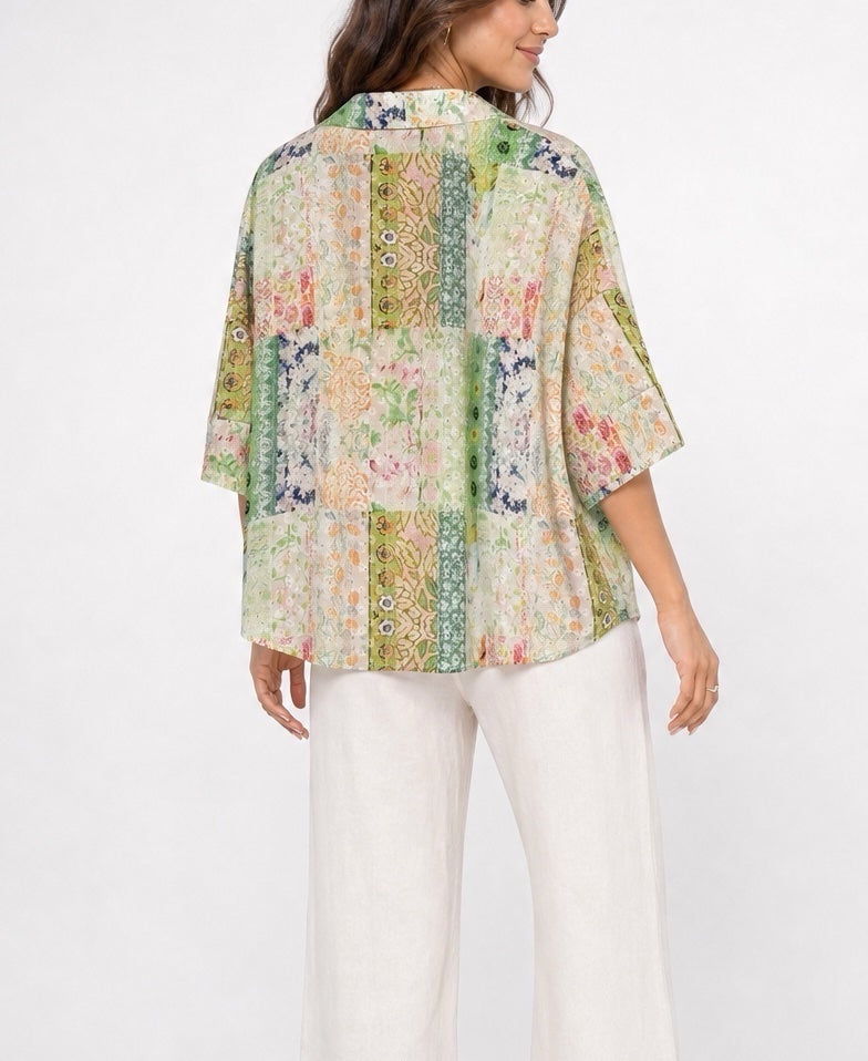 Patchwork Print Button-Front Blouse - Mixed Pack (2)
