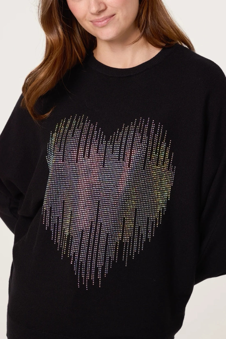 Rhinestone Heart Embellished Jumper - Black (2)