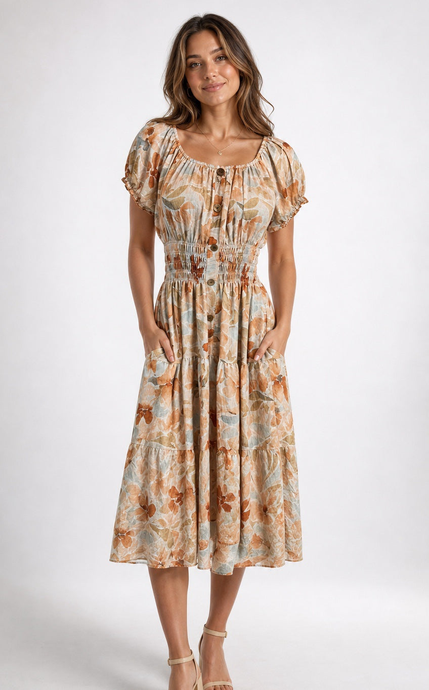 Floral Off-the-Shoulder Tiered Midi Dress - Mixed Pack